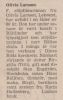 Dödsannons i tidningen efter Oliva Larssons död 12 Maj 1972