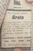 Dödsnotis i tidningen efter Greta Lindbloms död 6 Juni 1927