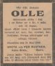 Notis i tidningen efter att Per och Gretas 4-årige pojke Olle hade dött 1926
