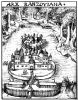 Utsikt över Rantzau, Penna och bläckritning i Peter Lindebergs Hypotyposis arcium från 1591